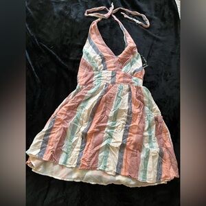 American Eagle Outfitters Striped Halter Dress - Pink, Green, White, Gray